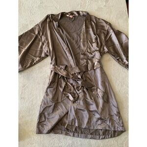 Vtg Victoria's Secret‎ Angels Y2K Brown Silky Satin Short Robe Kimono Size S/M